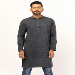 Black Textured Cotton Panjabi